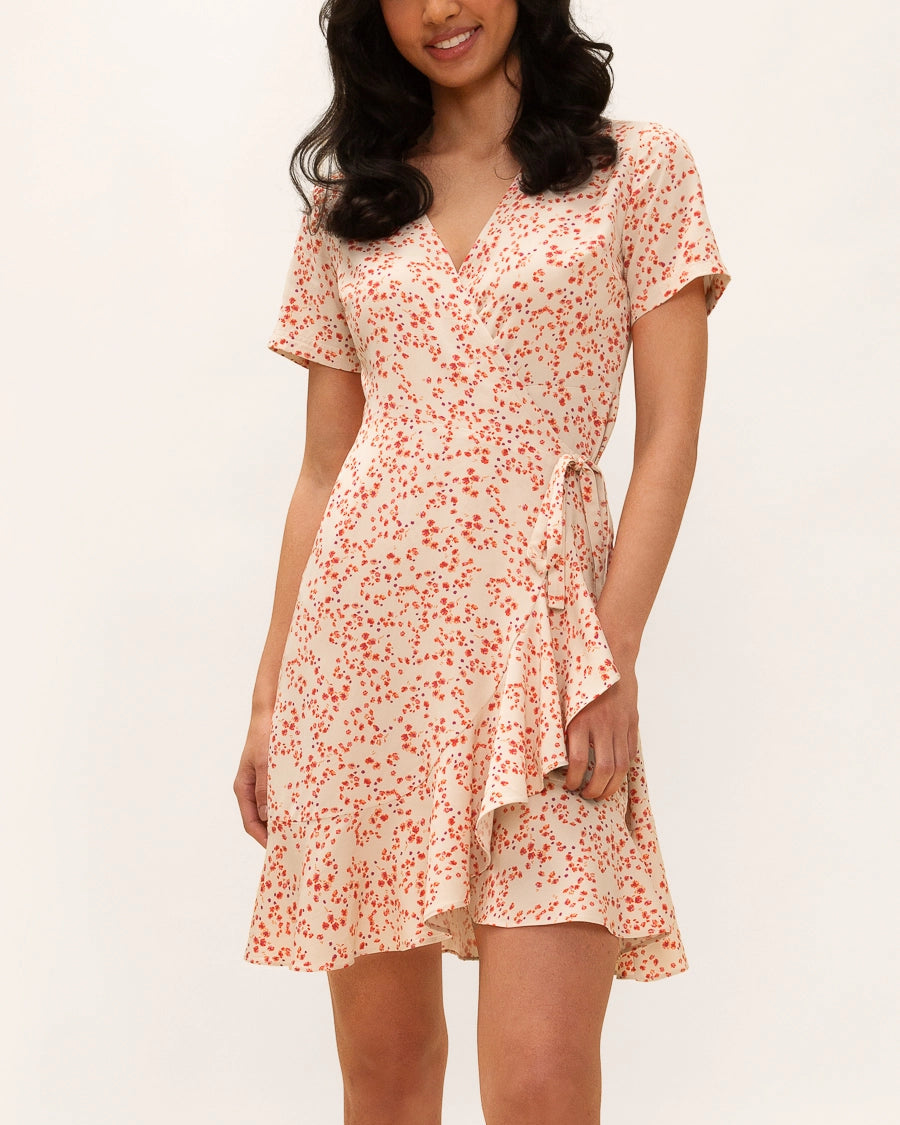 Carmen Ruffle Wrap Dress in Summer Garden