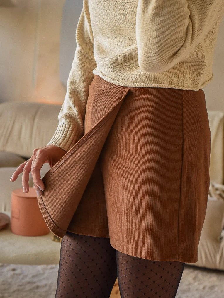 jupe-short en velour côtelé