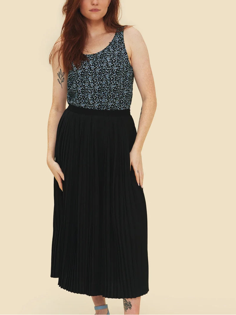 Jupe midi noire plissée chic recyclée éco
