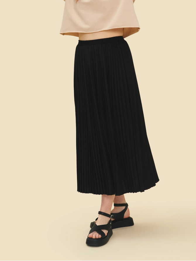 Black Midi Pleated Skirt Eco Recycled