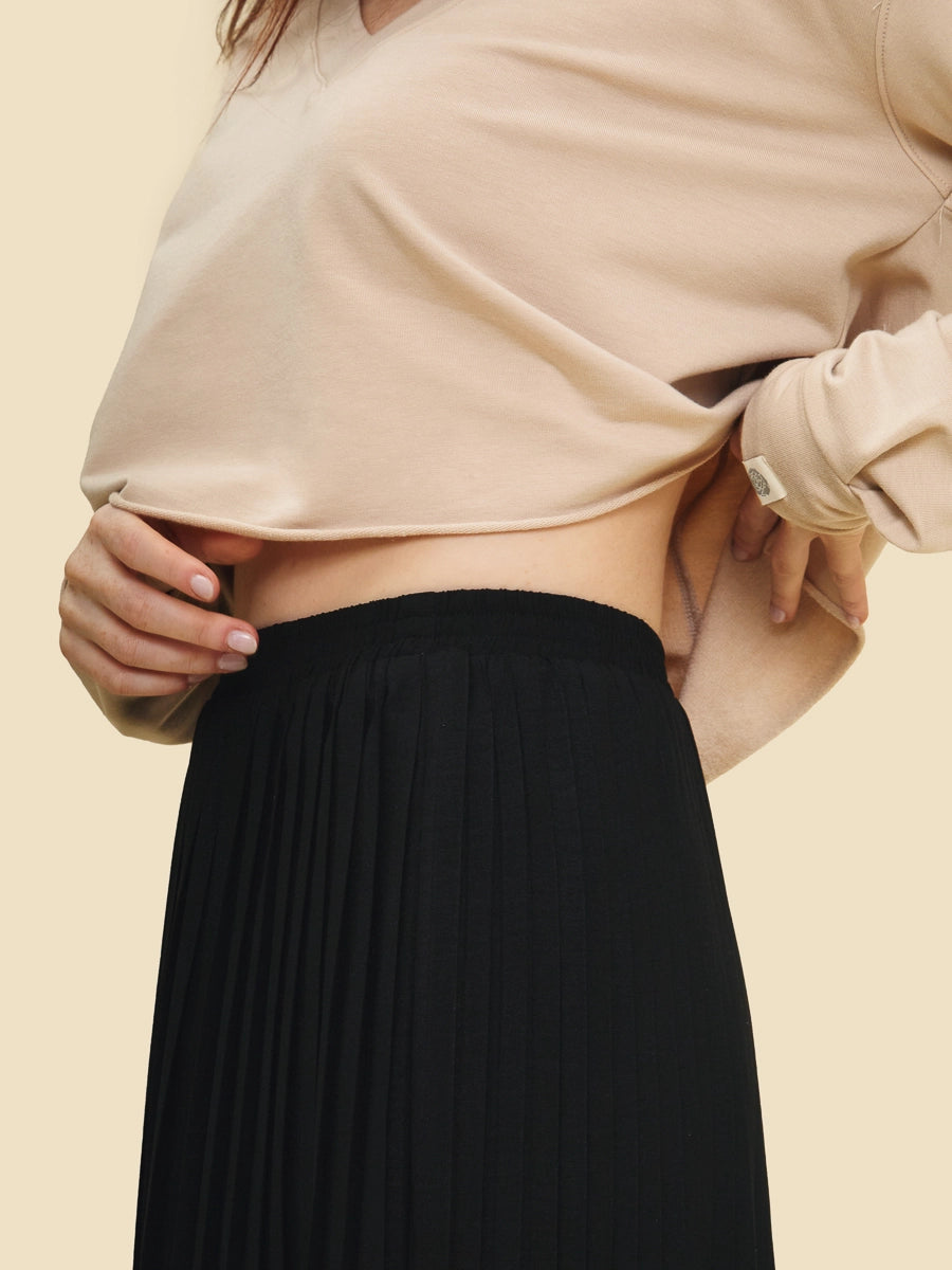 Black Midi Pleated Skirt Eco Recycled