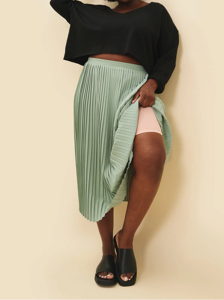 Midi pleated skirt sage green eco friendly recycled