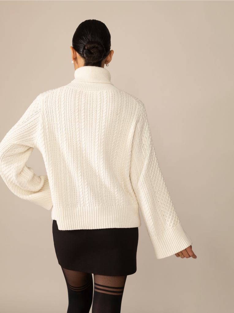 Hilda Cable Knit Sweater Top in Off White