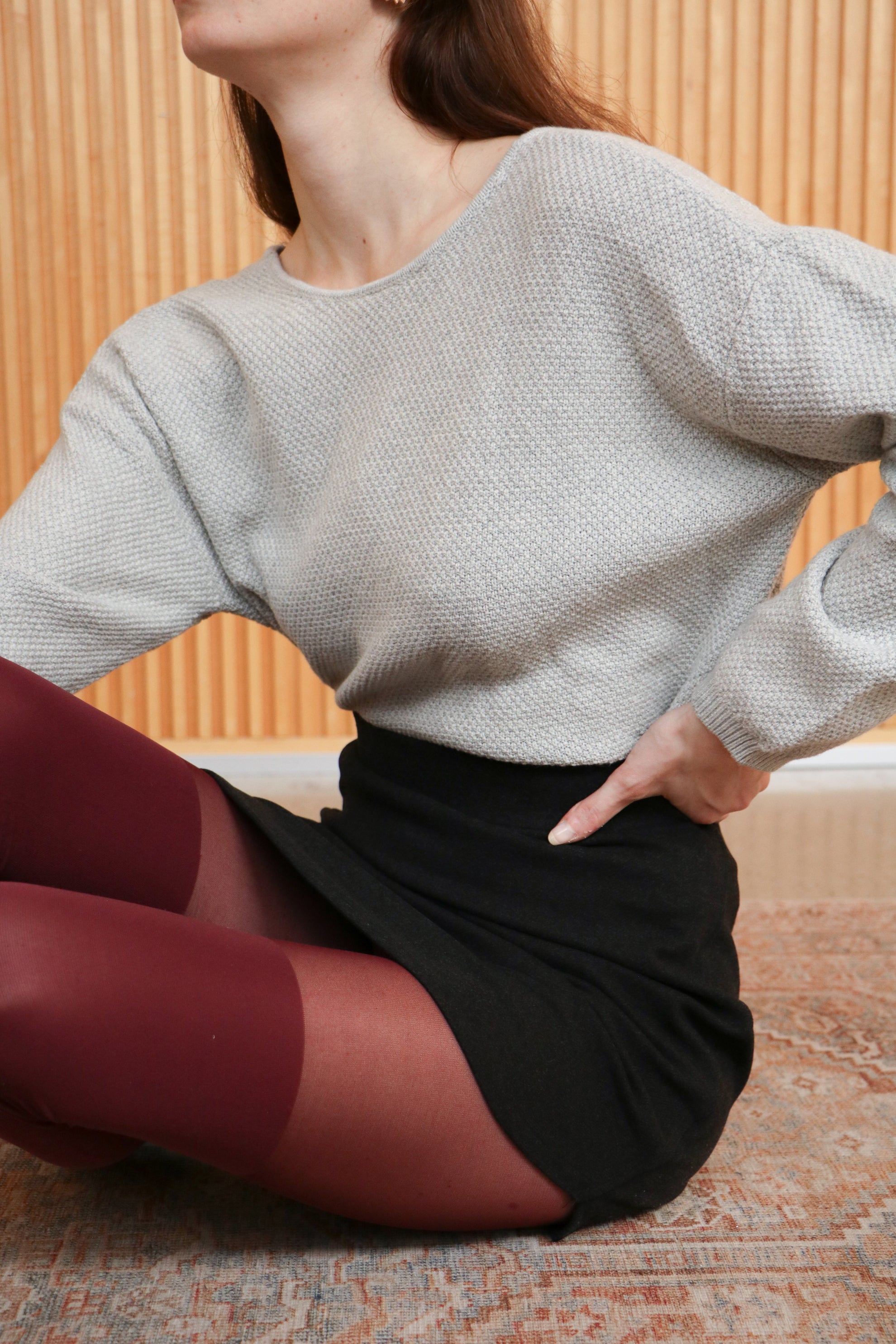 Reversible Bow Merino Cardigan in Grey