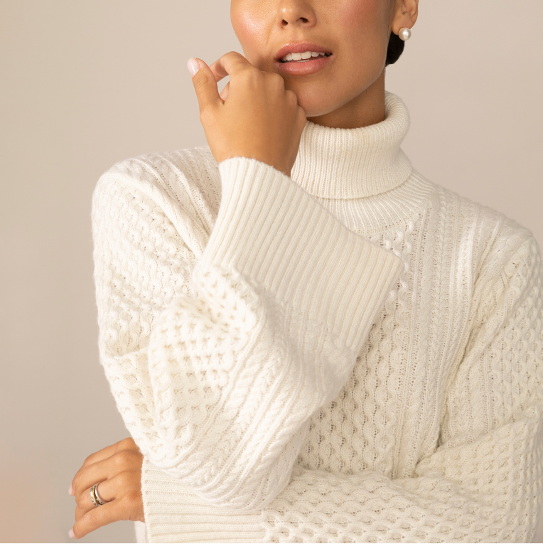 Hilda Cable Knit Sweater Top in Off White