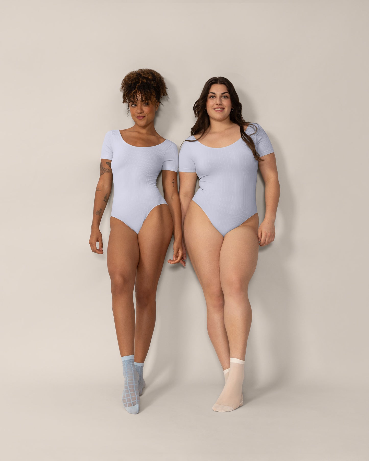 Seamless Wide Rib T-Bodysuit in Pastel Blue
