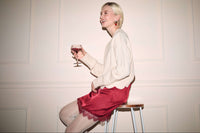 Lace Trim Satin Skirt in Pomegranate