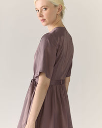 Wrap Satin Dress in Deep Taupe