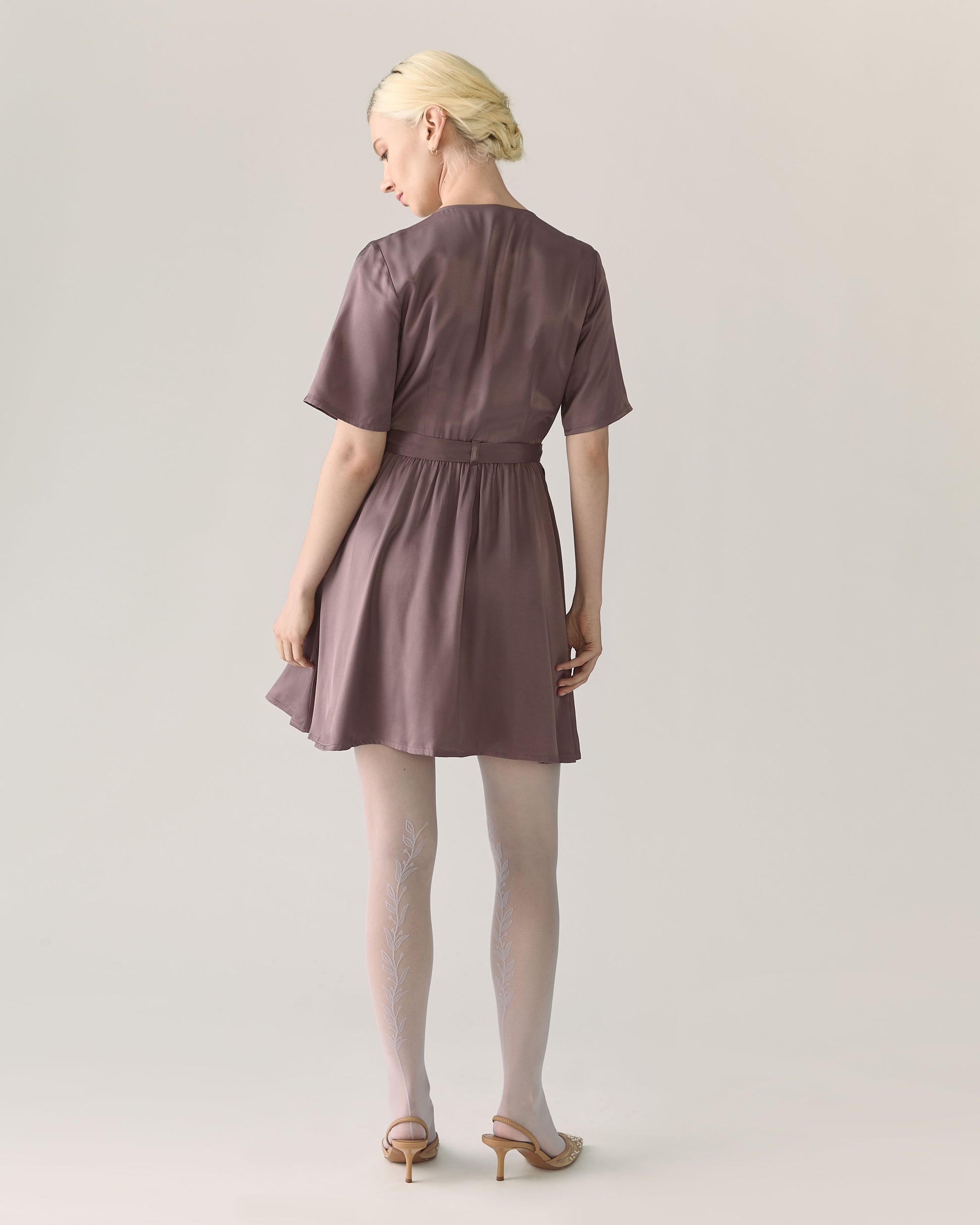 Wrap Satin Dress in Deep Taupe