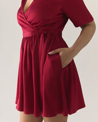 Wrap Satin Dress in Pomegranate Red