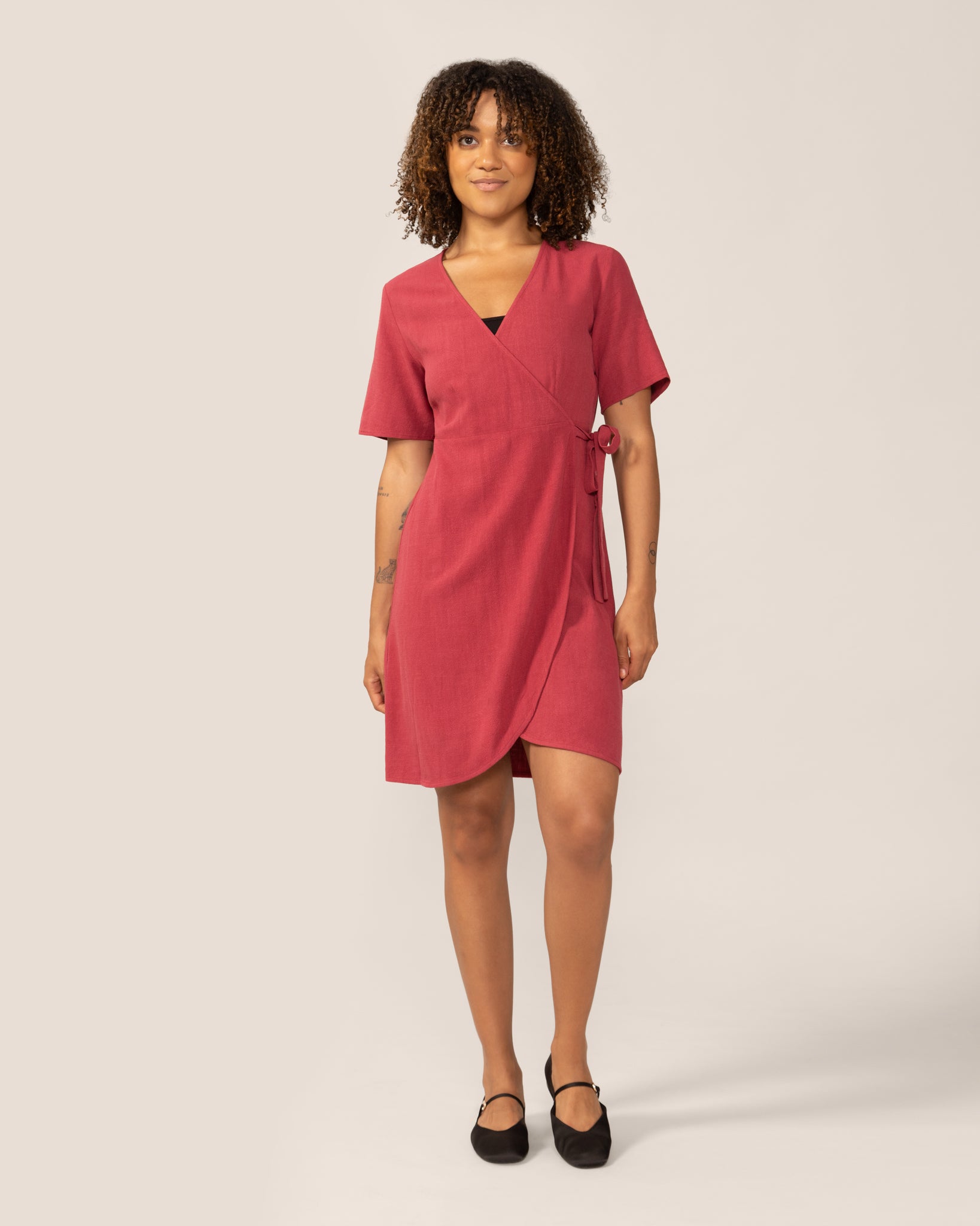 Wrap Linen Dress in Hibiscus