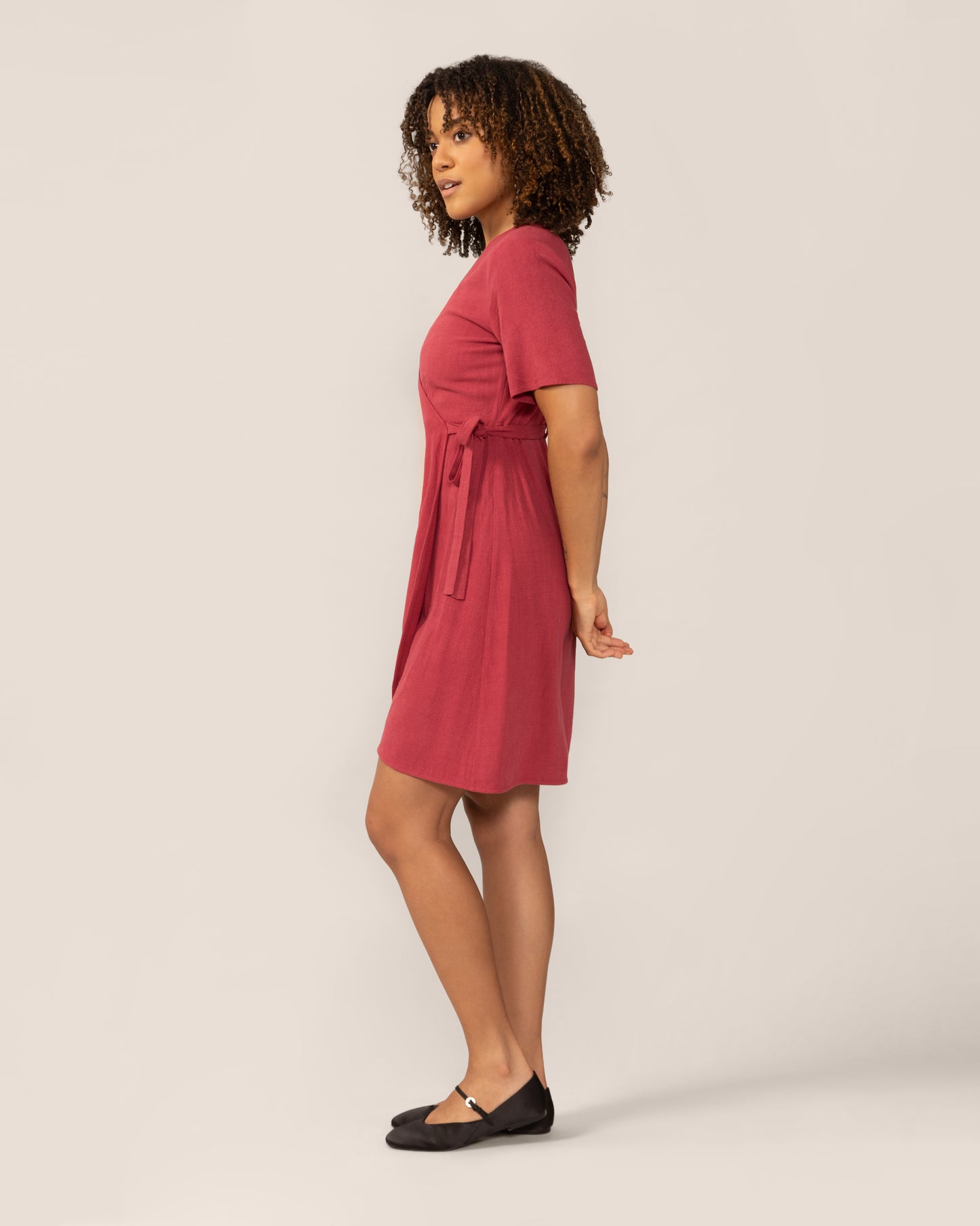 Wrap Linen Dress in Hibiscus