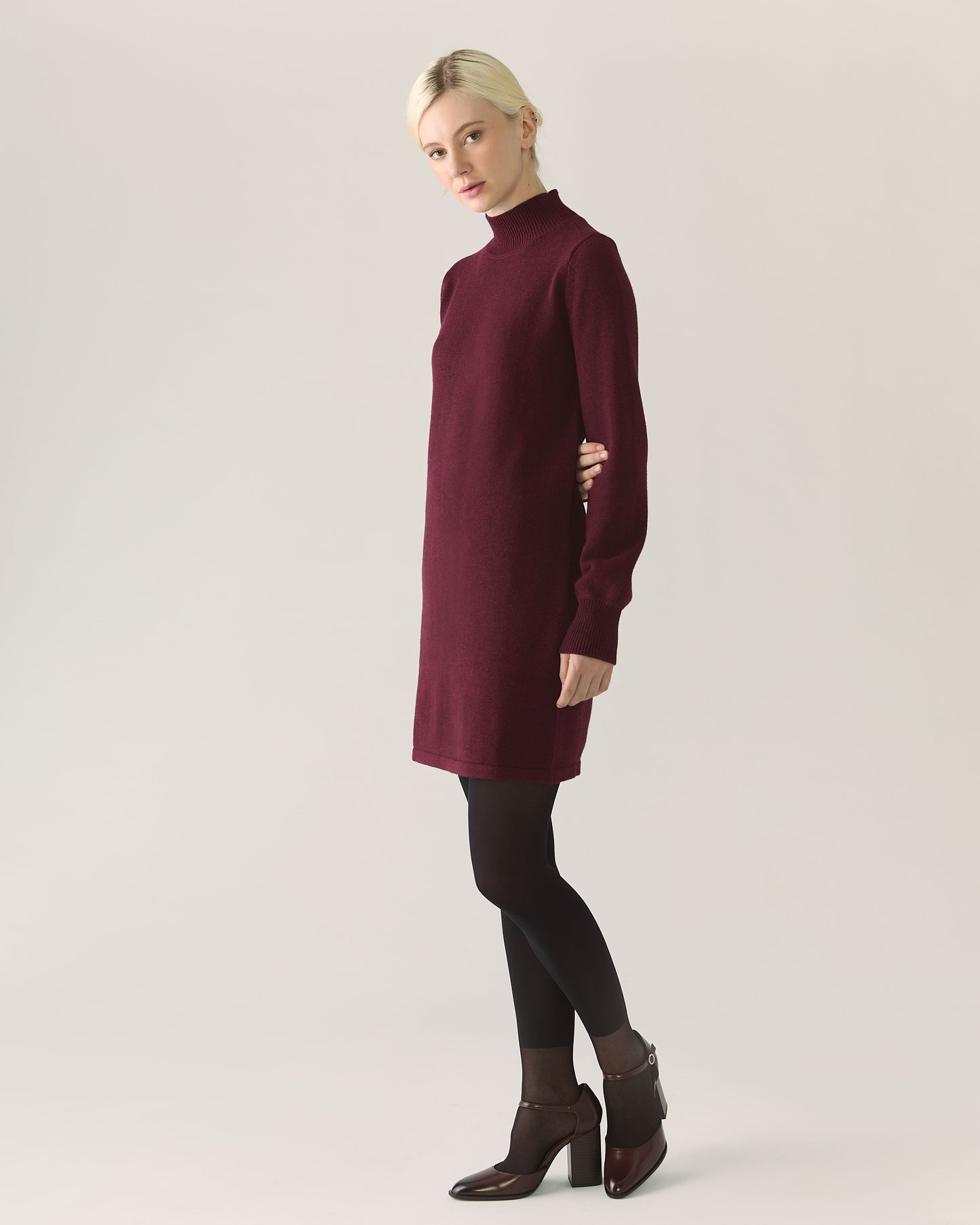 Responsible Merino Funnel Sweater Dress in Zinfandel