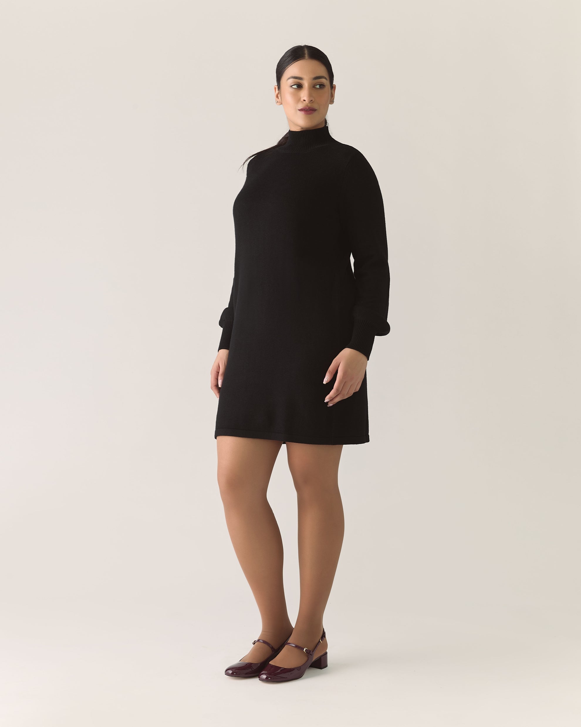 Responsible Merino Funnel Sweater Dress in Black