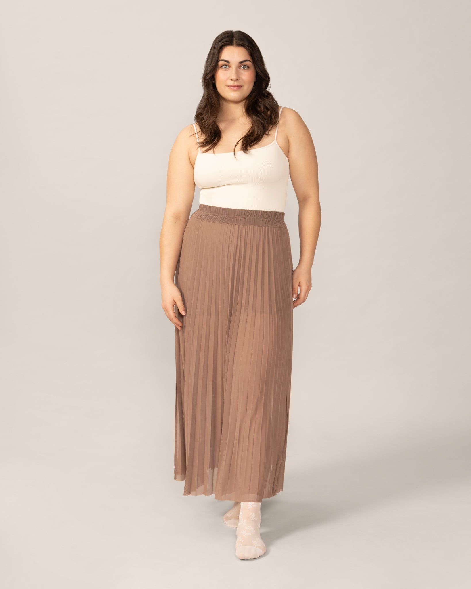 Sheer Mesh Layering Skirt in Mocha Mousse