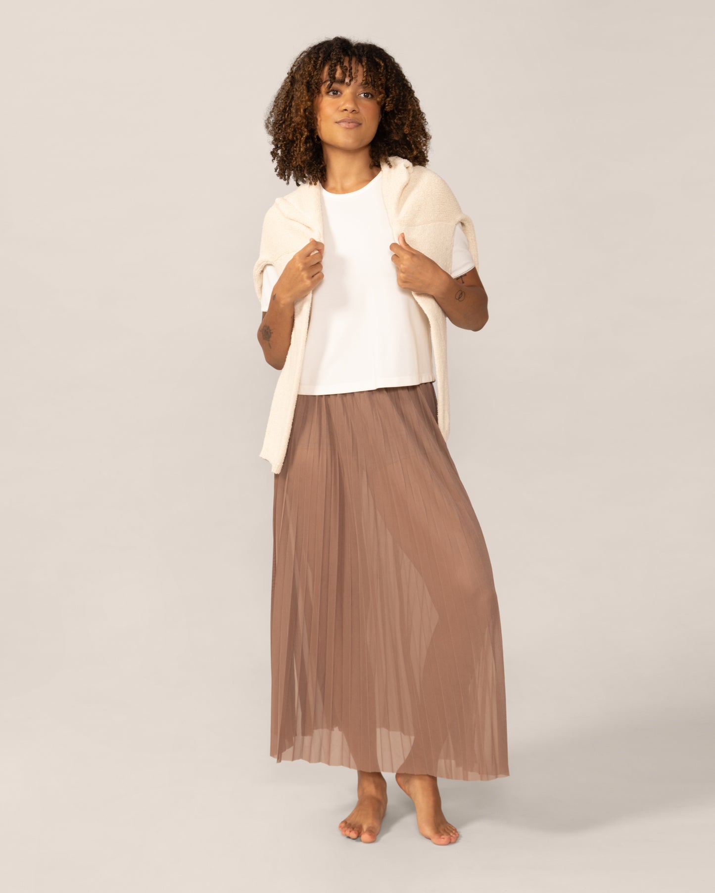 Sheer Mesh Layering Skirt in Mocha Mousse