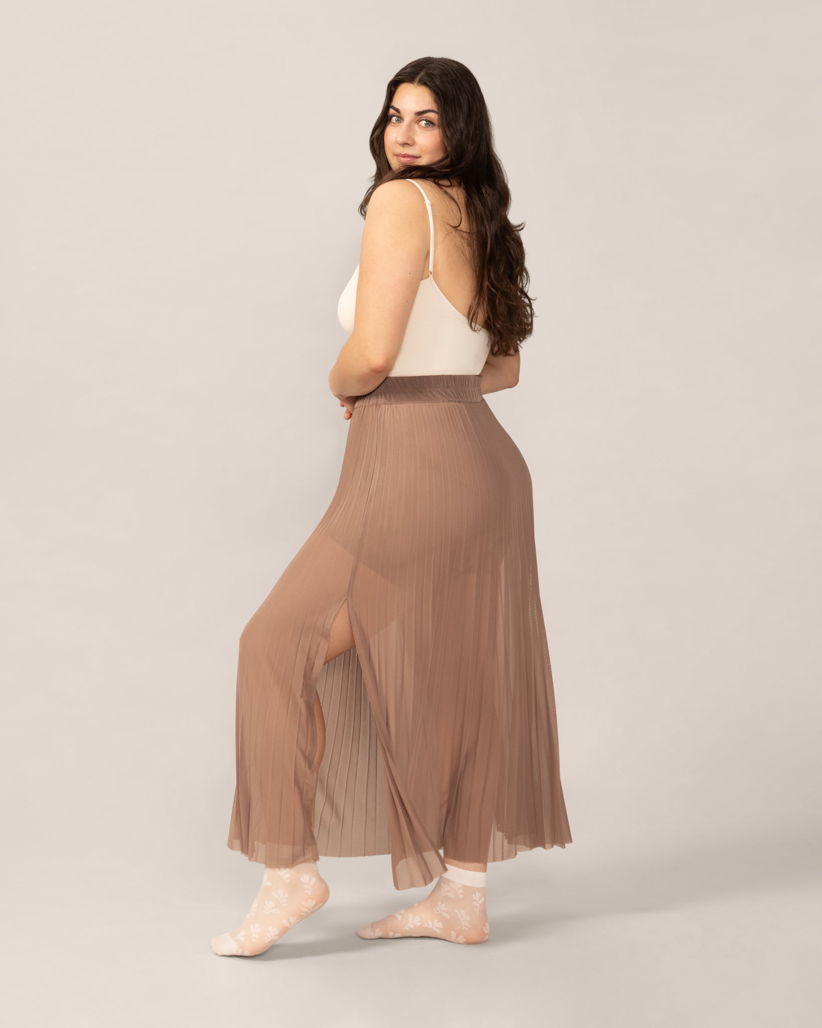 Sheer Mesh Layering Skirt in Mocha Mousse