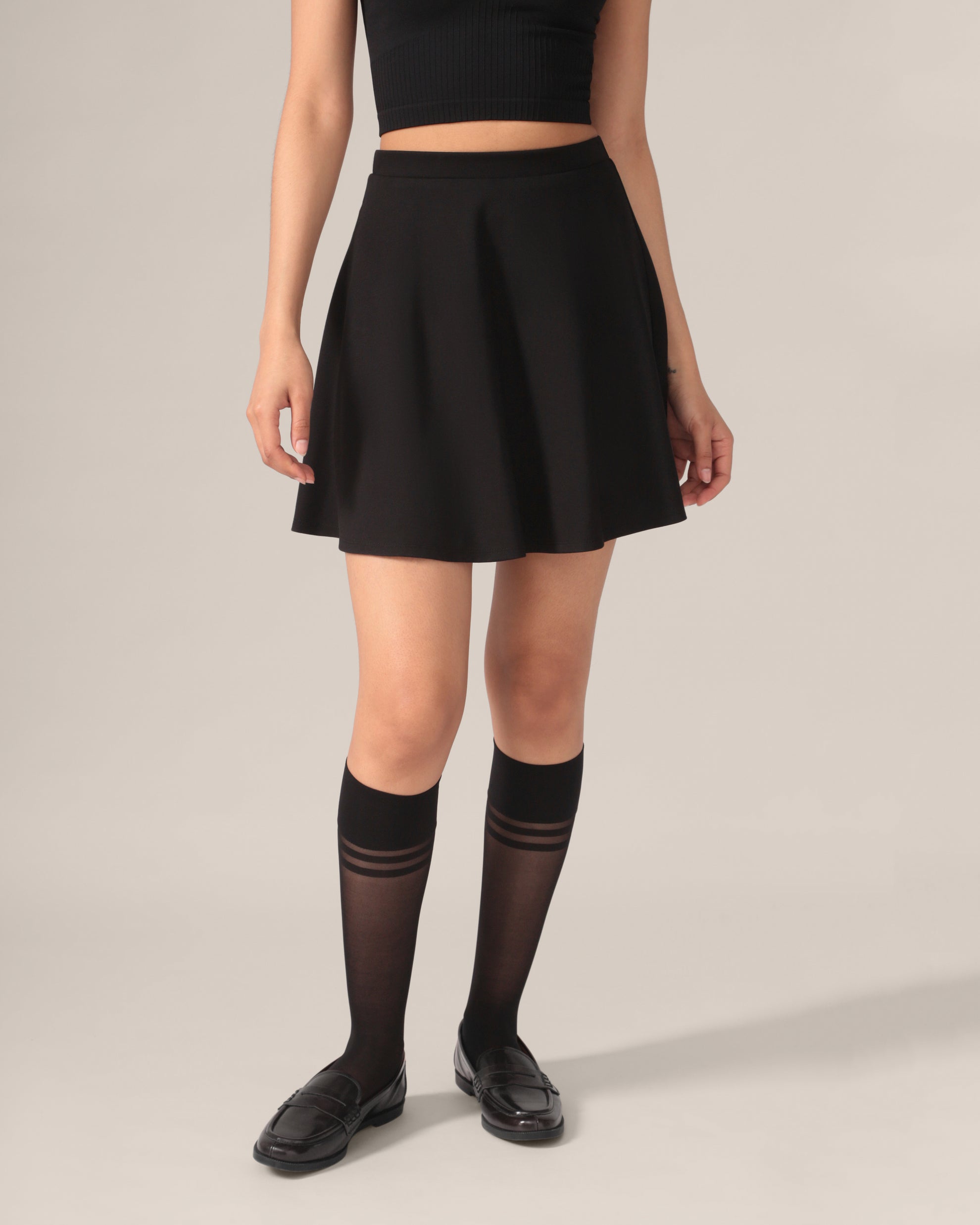 Fit and Flare Light Ease Knit OTK Skirt in Black