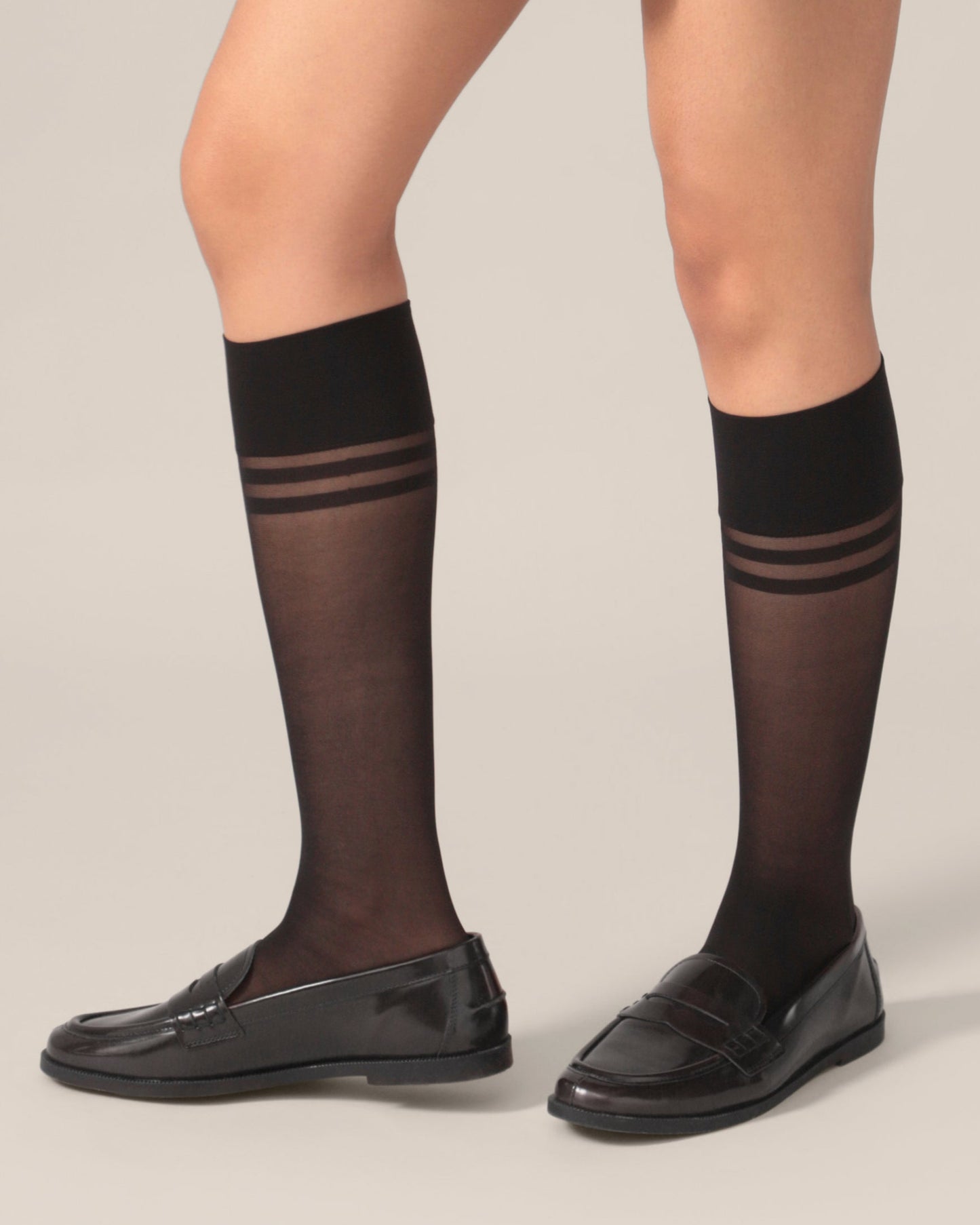 Double Stripe Knee High Socks in Black