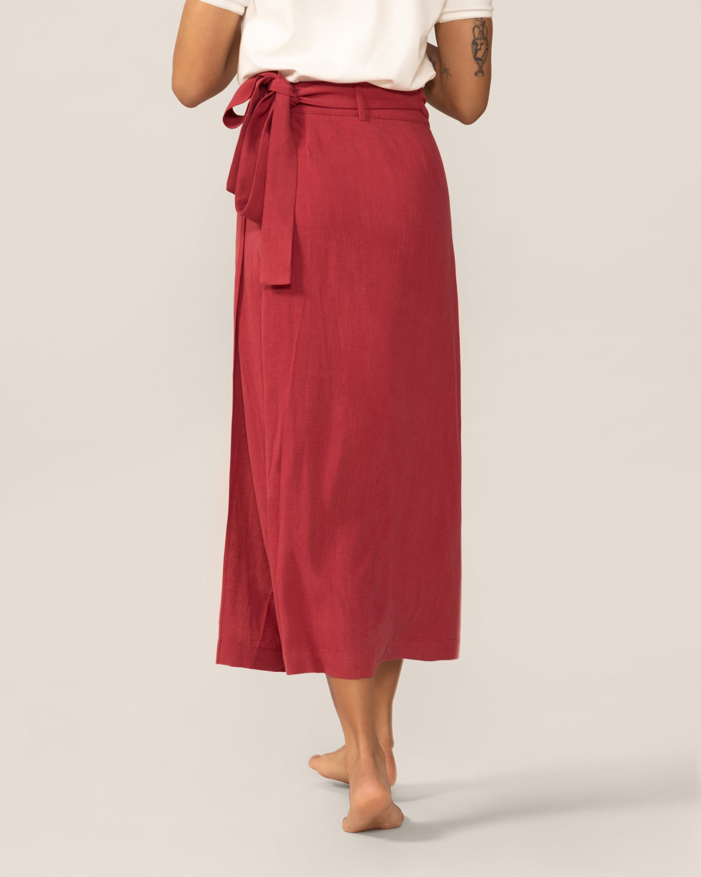 Wide Bow Maxi Wrap Linen Skirt in Hibiscus