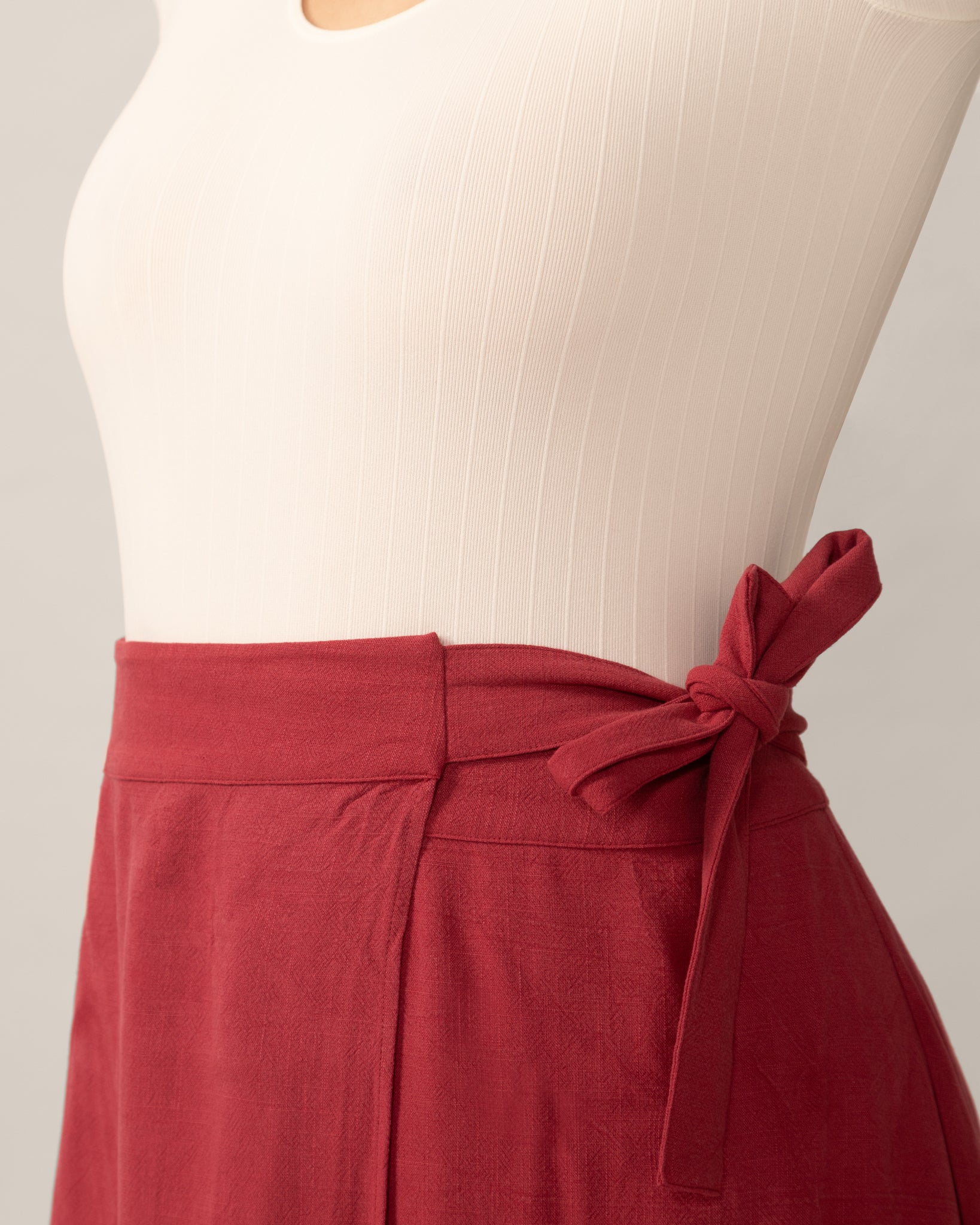 Wide Bow Maxi Wrap Linen Skirt in Hibiscus