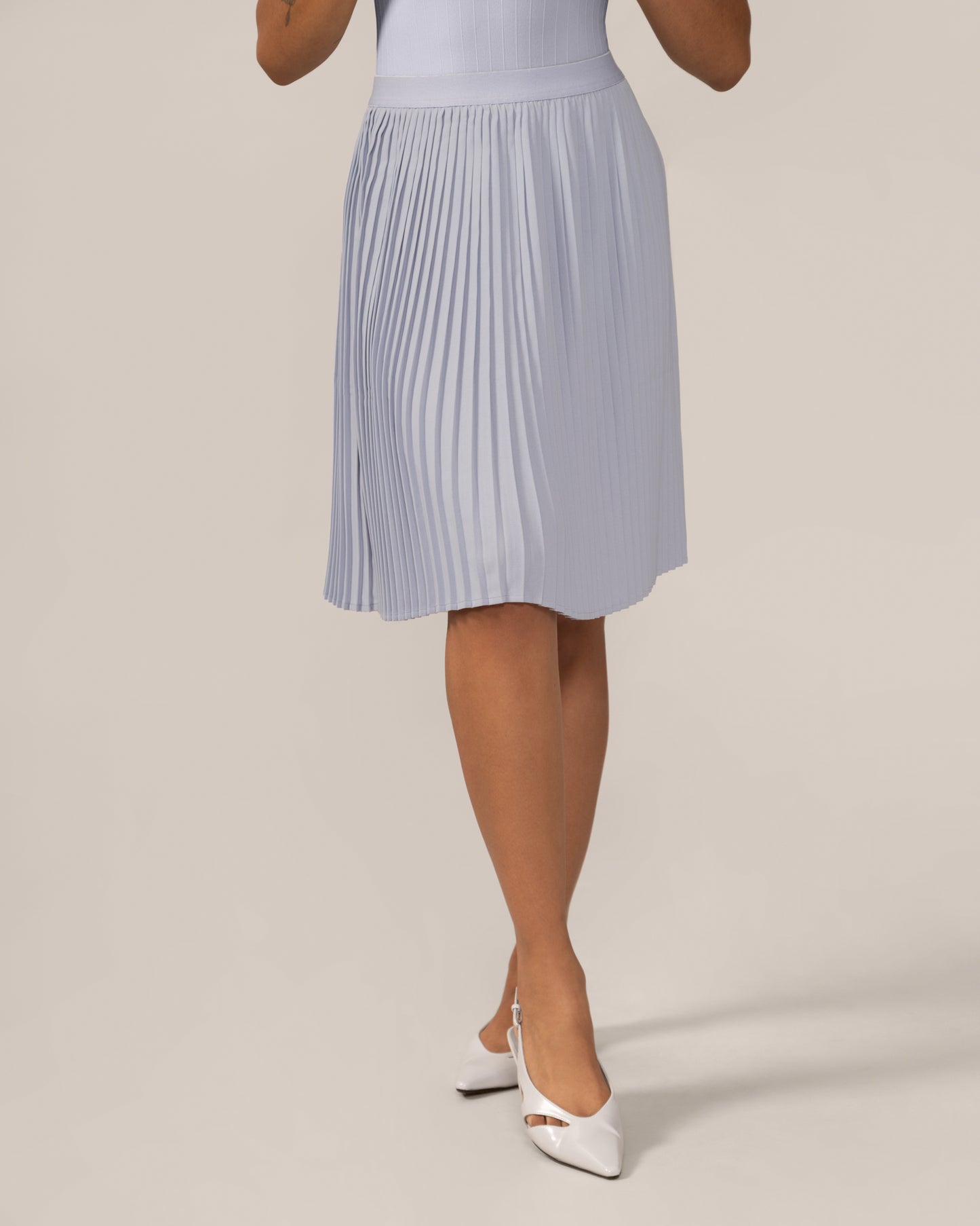Knee-Length Pleated Skirt In Pastel Blue