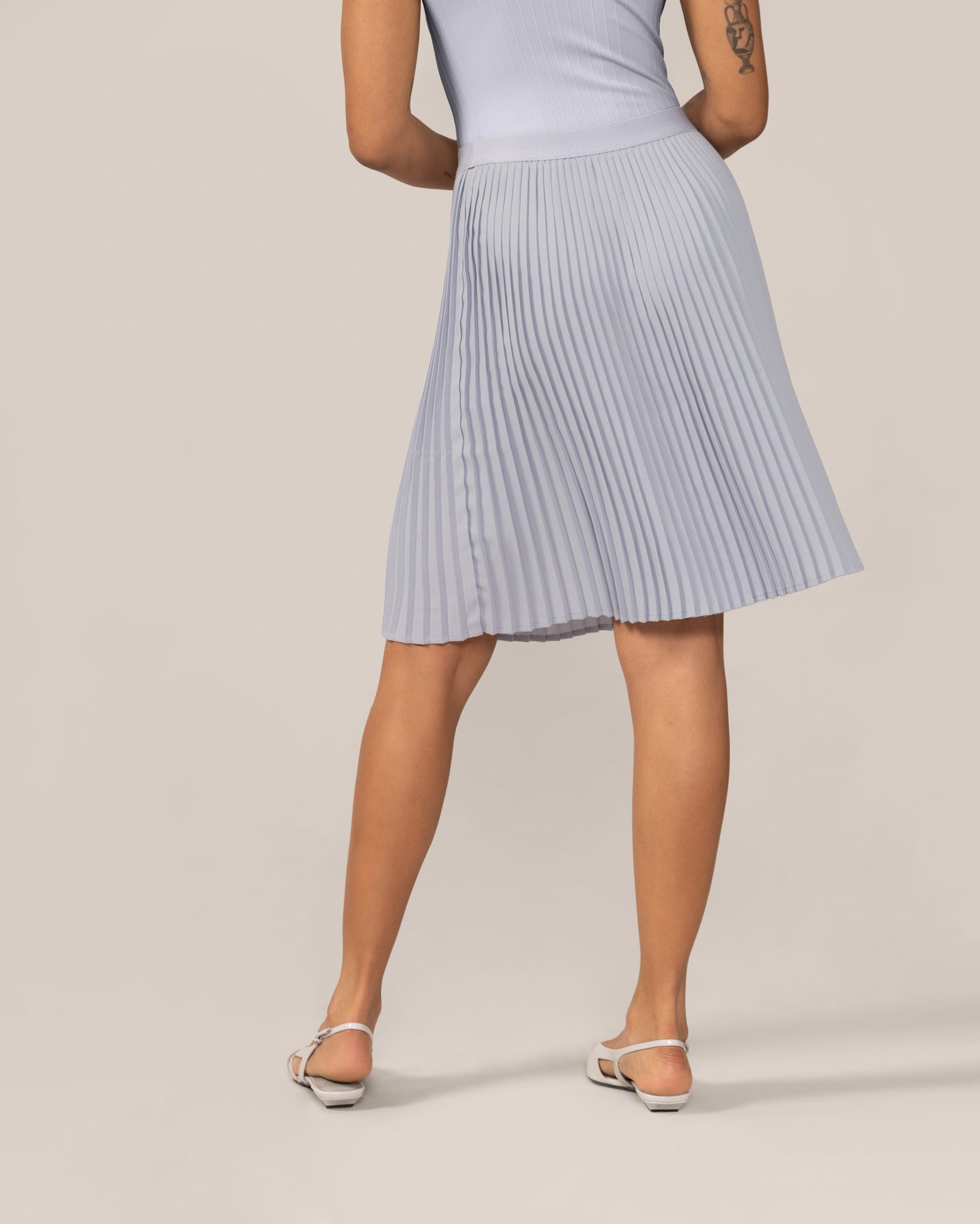 Knee-Length Pleated Skirt In Pastel Blue