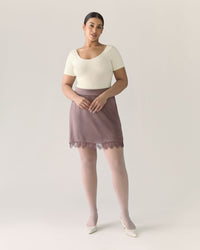 Lace Trim Satin Skirt in Deep Taupe