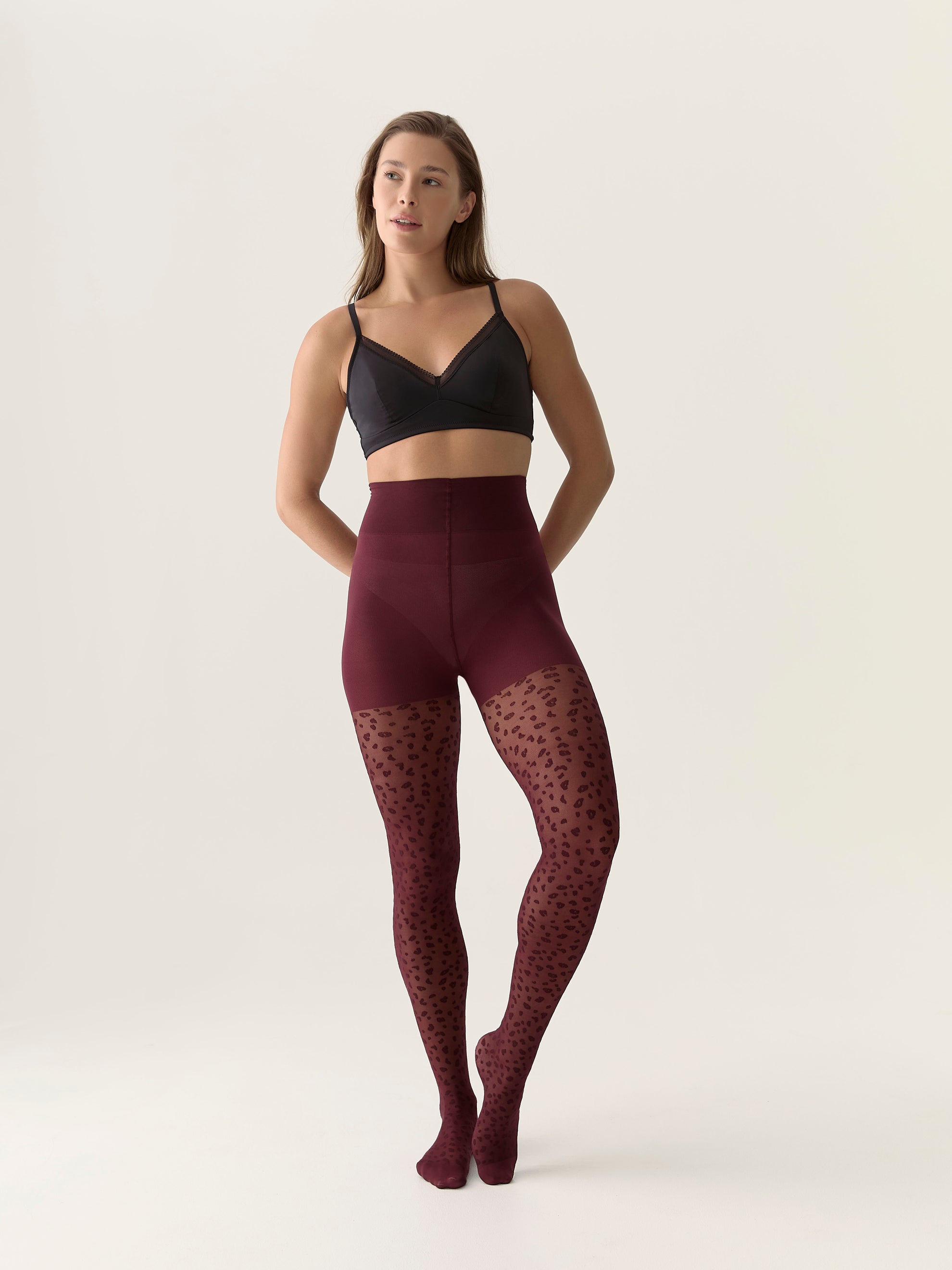 Mini Leopard Tights in Zinfandel