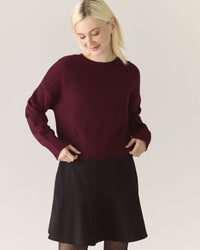 Scalloped Responsible Merino Sweater in Zinfandel