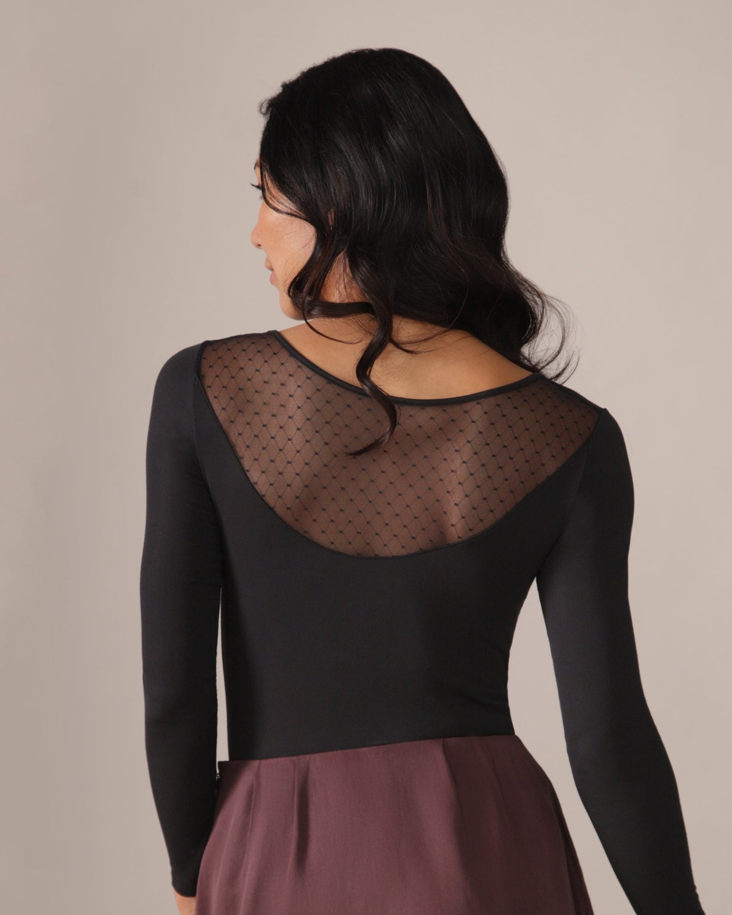 Longsleeve Bodysuit with Sheer Back in Black
