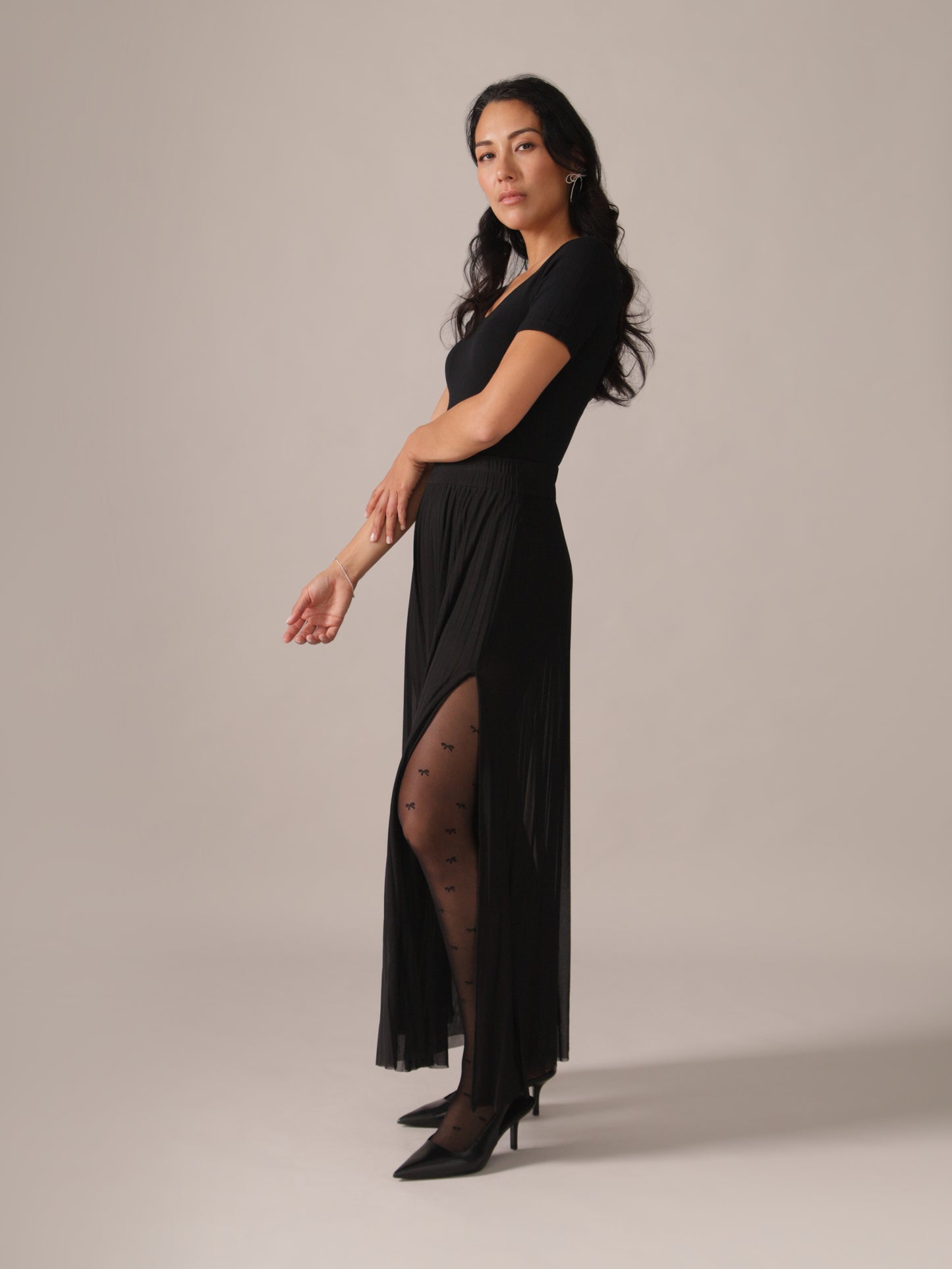 Sheer Mesh Layering Skirt in Black