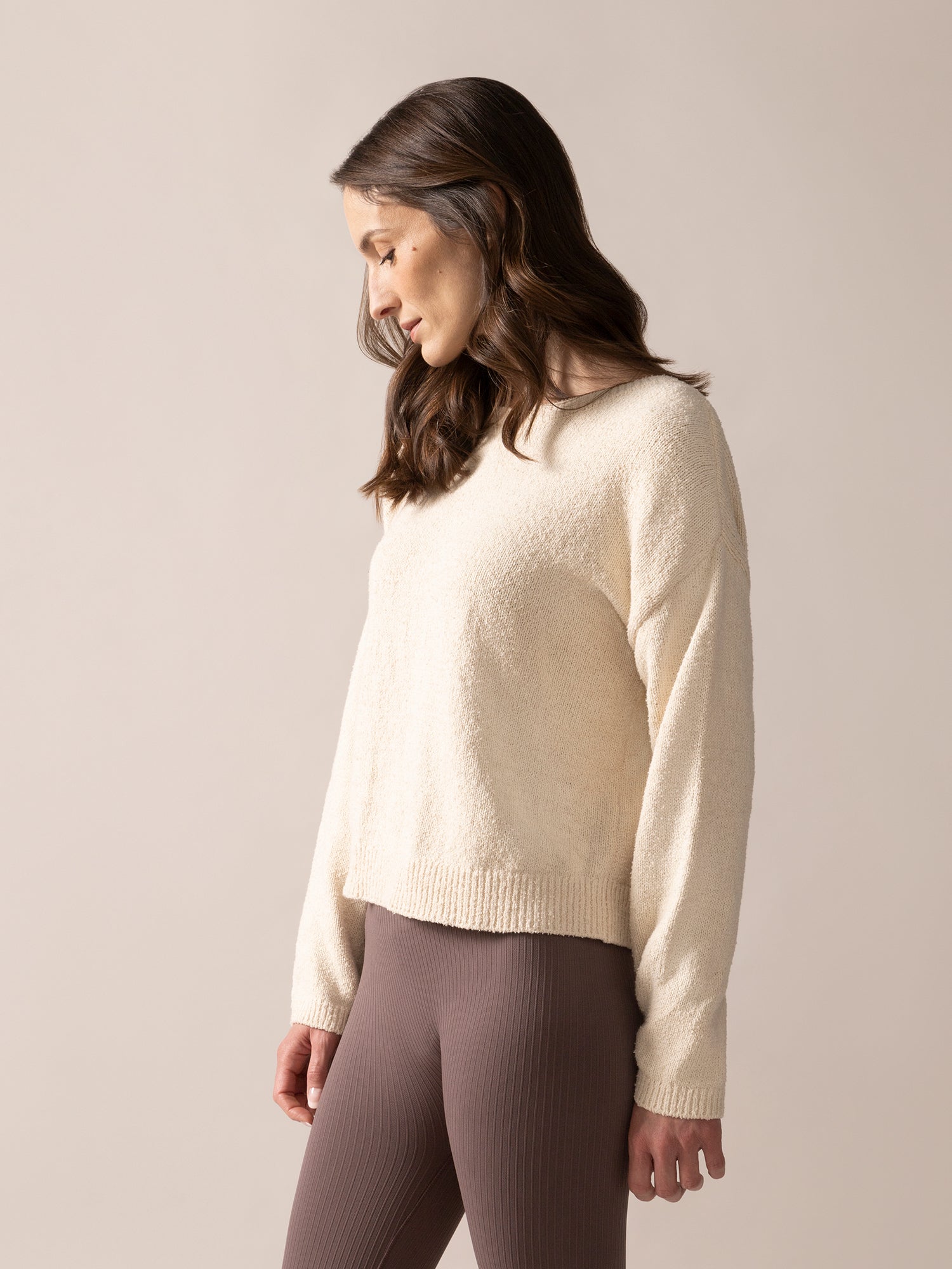 Bow-Back Bouclé Knit Sweater in Almond