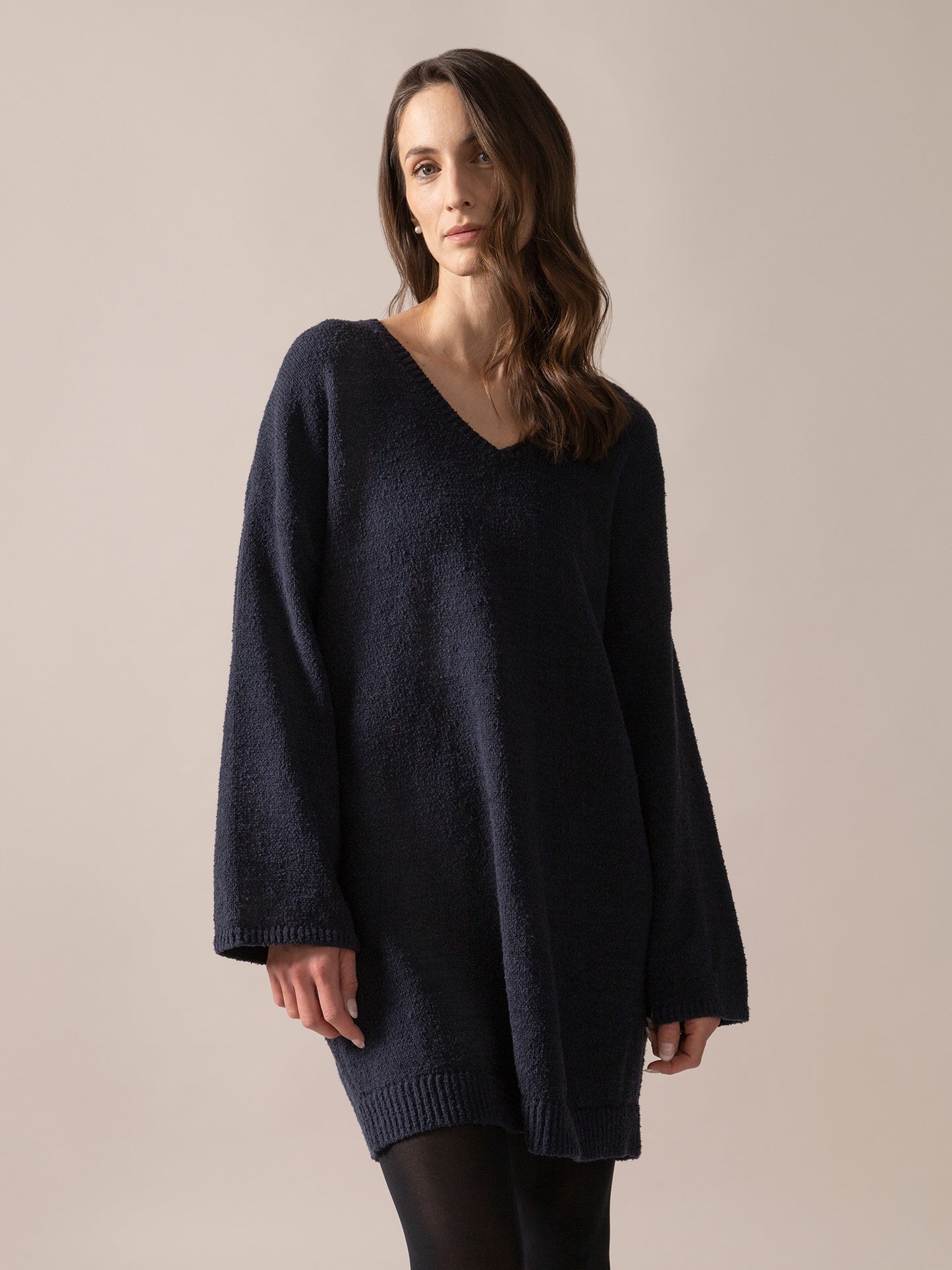 Bouclé Knit Long Sweater in Midnight Blue