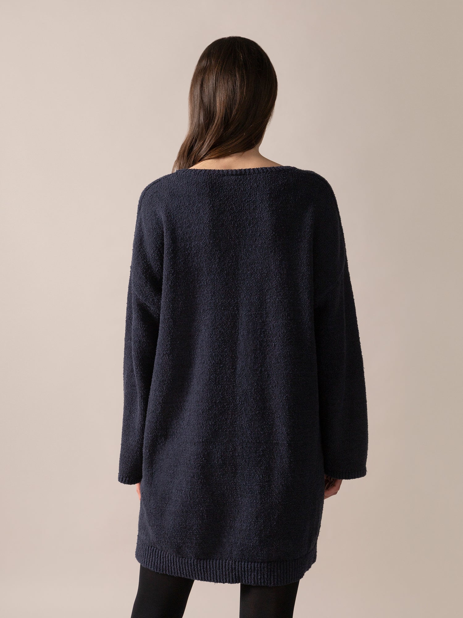 Bouclé Knit Long Sweater in Midnight Blue