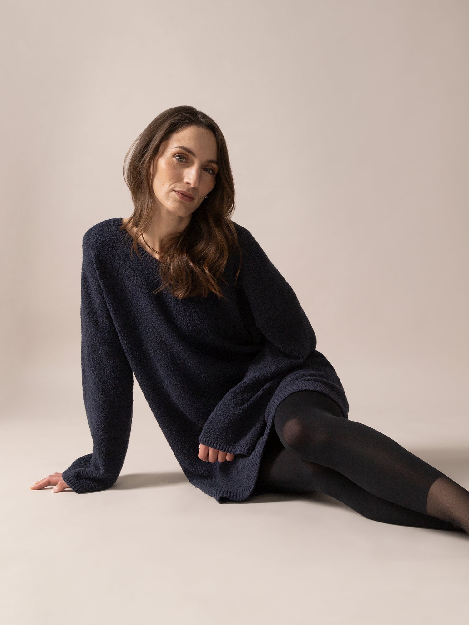 Bouclé Knit Long Sweater in Midnight Blue