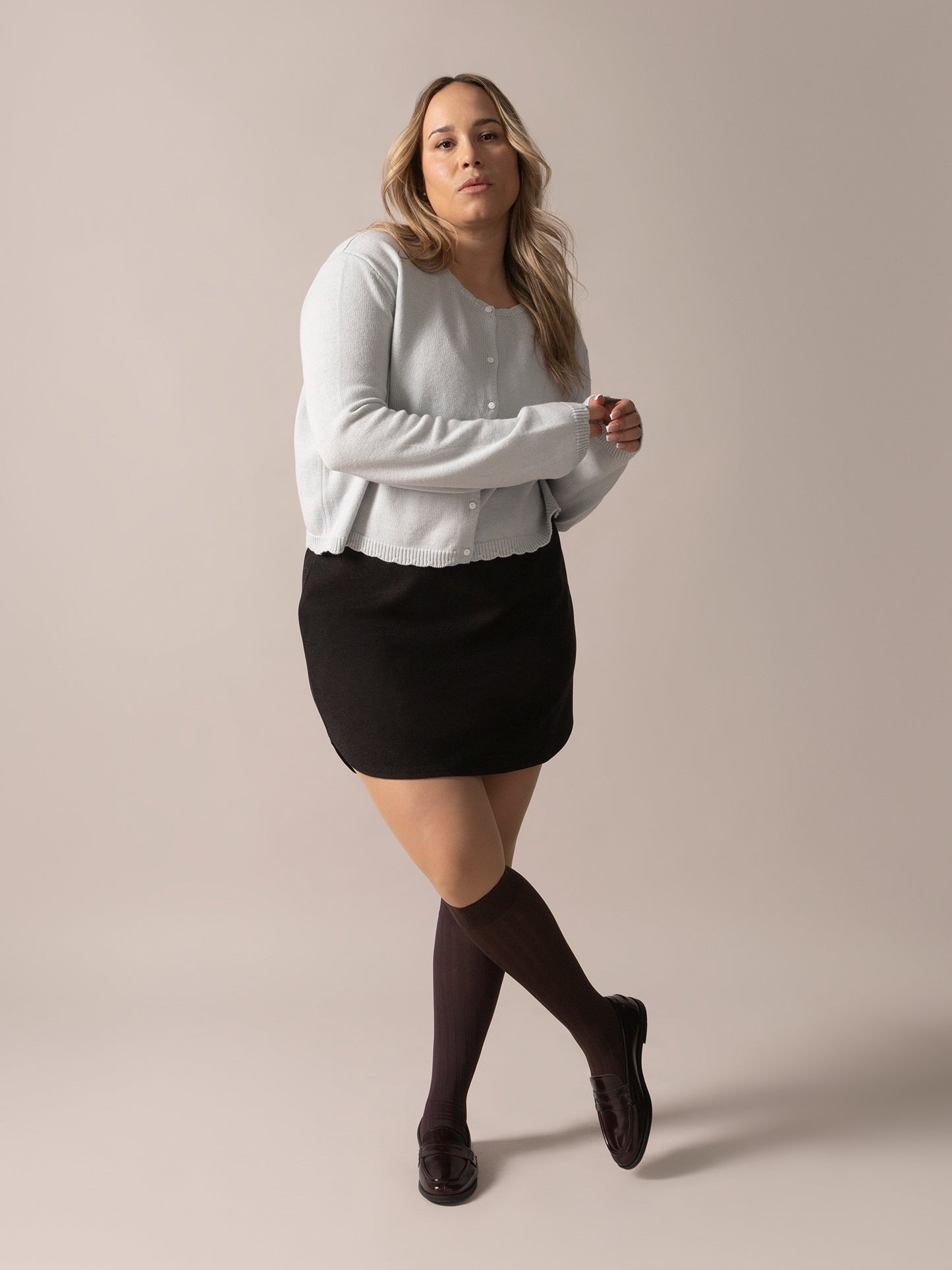 Charcoal Mini Skirt With Tights Brushed Knit