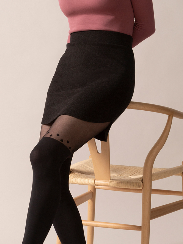 Charcoal Mini Skirt With Tights Brushed Knit