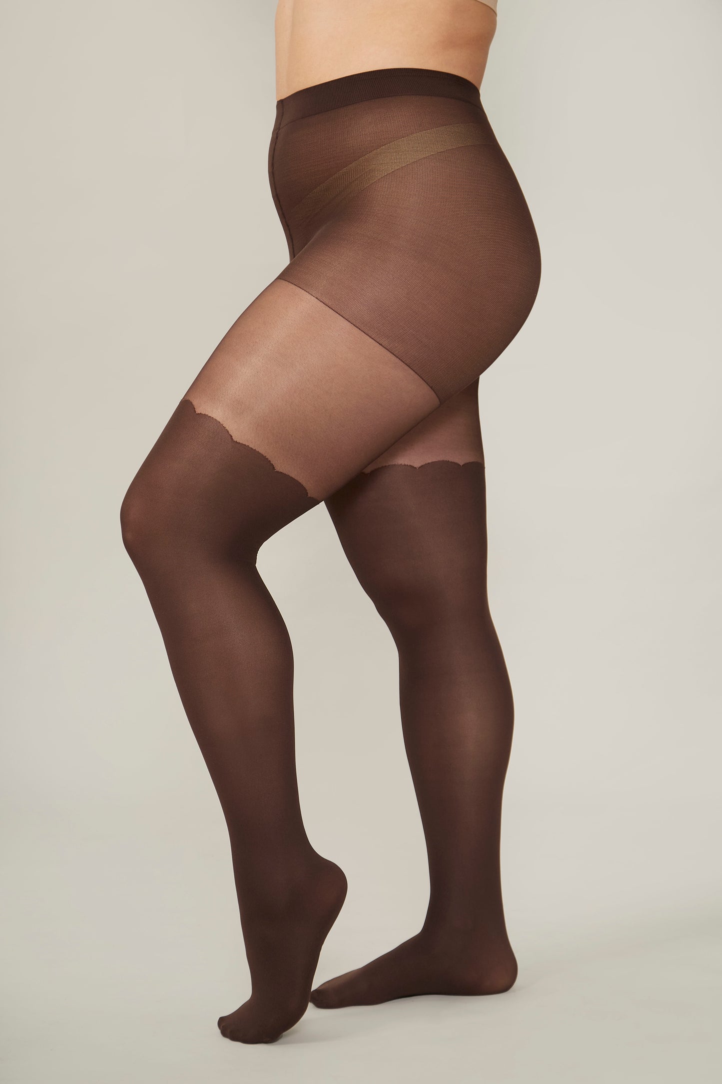 Scalloped Over-the-Knee Tights in Dark Chocolate
