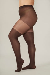 Scalloped Over-the-Knee Tights in Dark Chocolate
