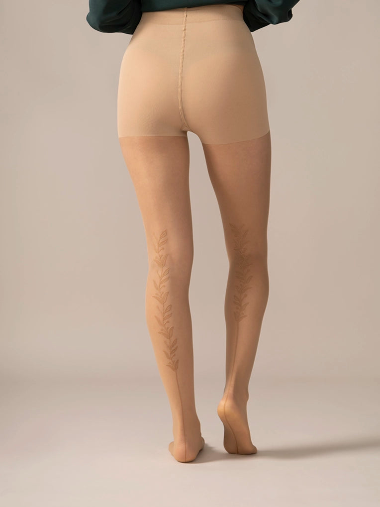 Back Vine Sheer Tights 30D in Dune - BOXED