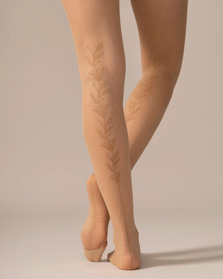 Back Vine Sheer Tights 30D in Dune - BOXED