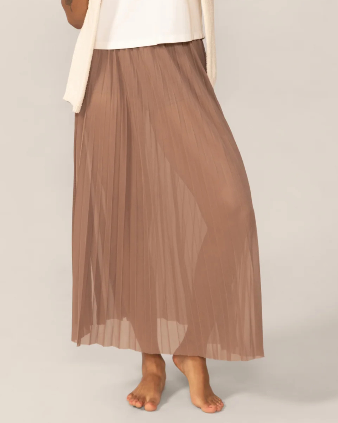 Sheer Mesh Layering Skirt in Mocha Mousse